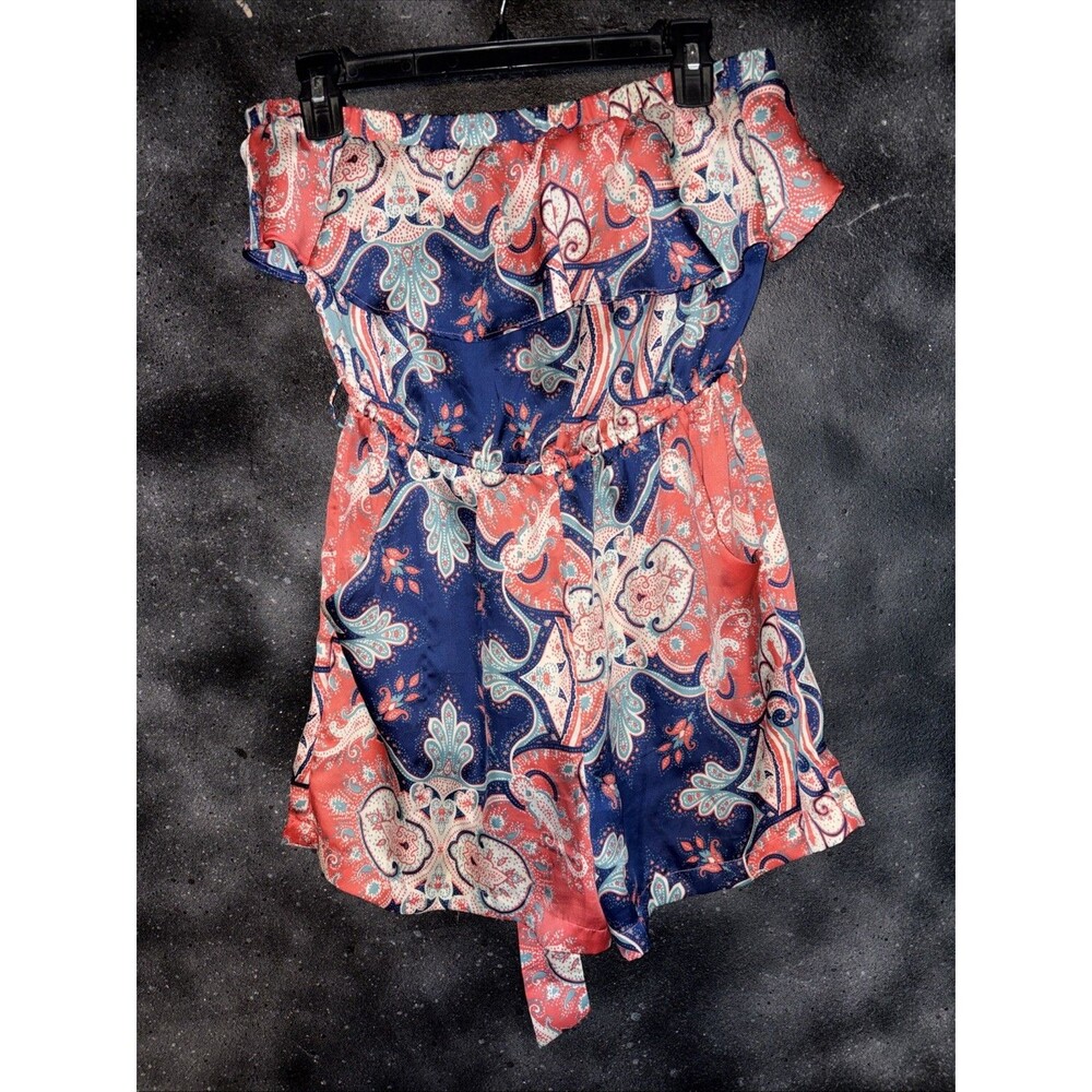 MP Black Metro Park Pink Blue Paisley Strapless Romper W/Pockets-Size: S Summer